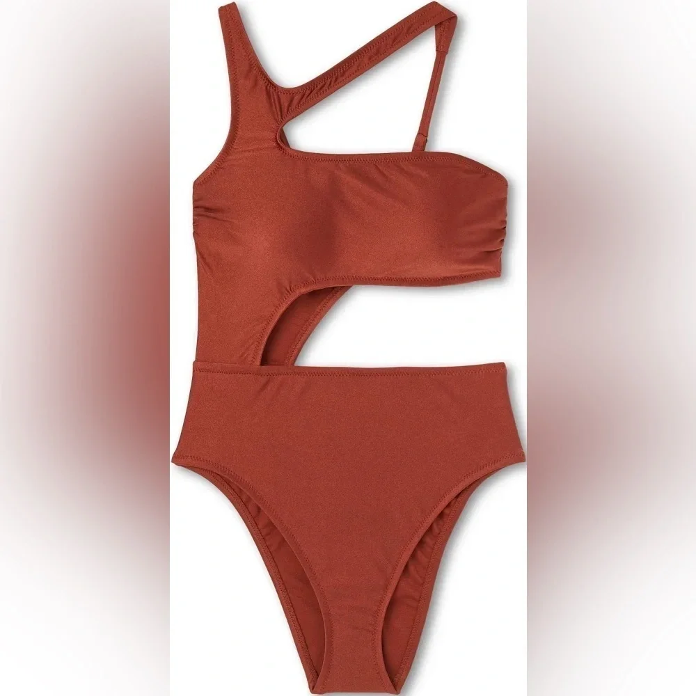Target Noel Asymetrical Bronze Orange Cut Out One-Piece Swimsuit XS - Picture 4 of 15